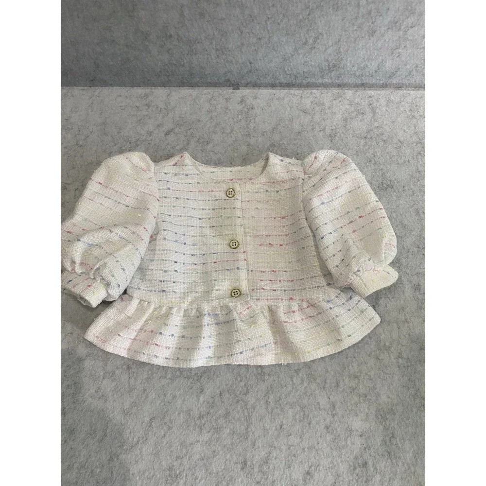 Janie and Jack Girls 2T White Boucle Jacket Blazer Rainbow Outfit Easter Spring - Picture 1 of 7